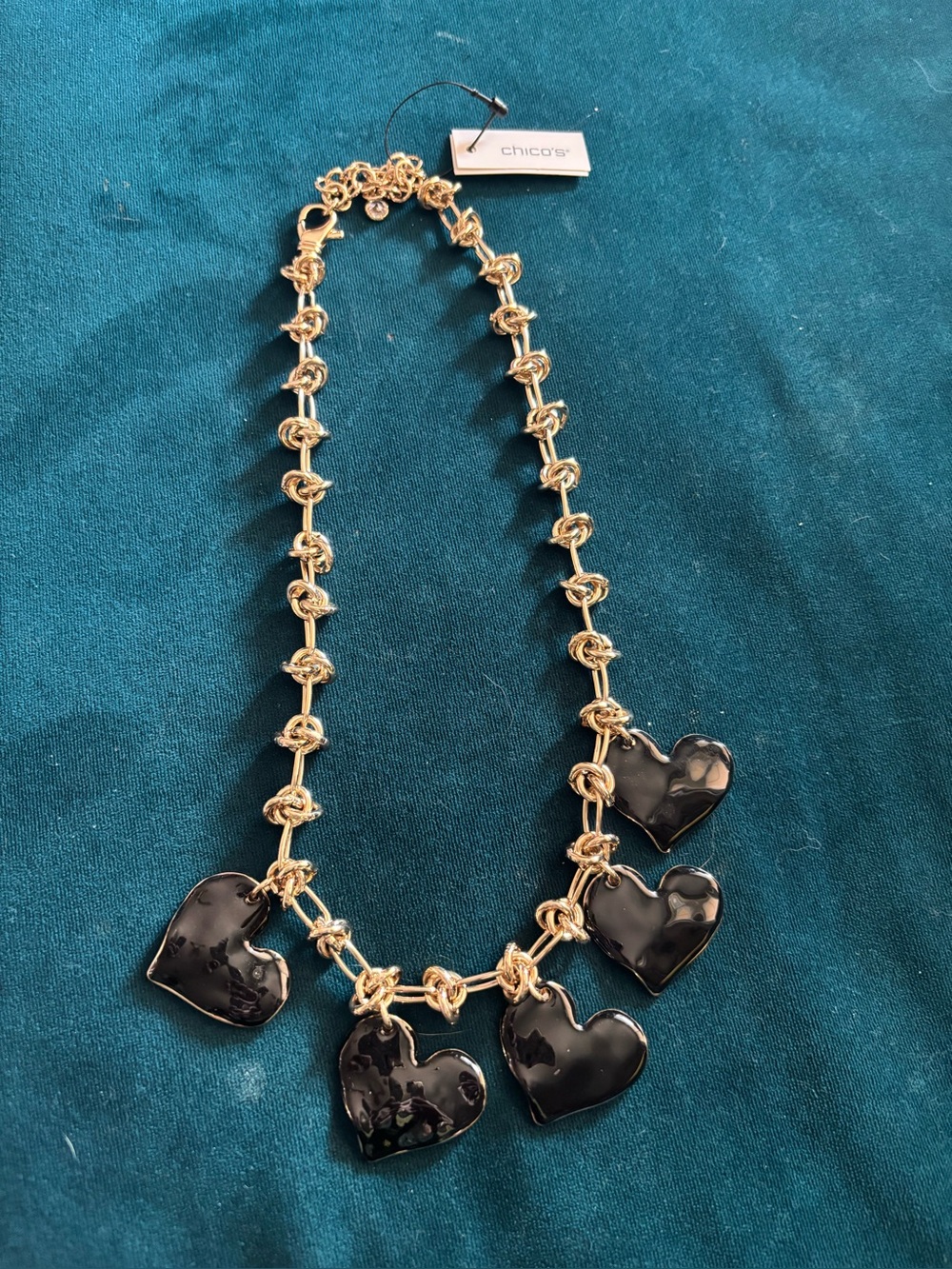 Chico's Gold-Tone Necklace with Black Heart Charms